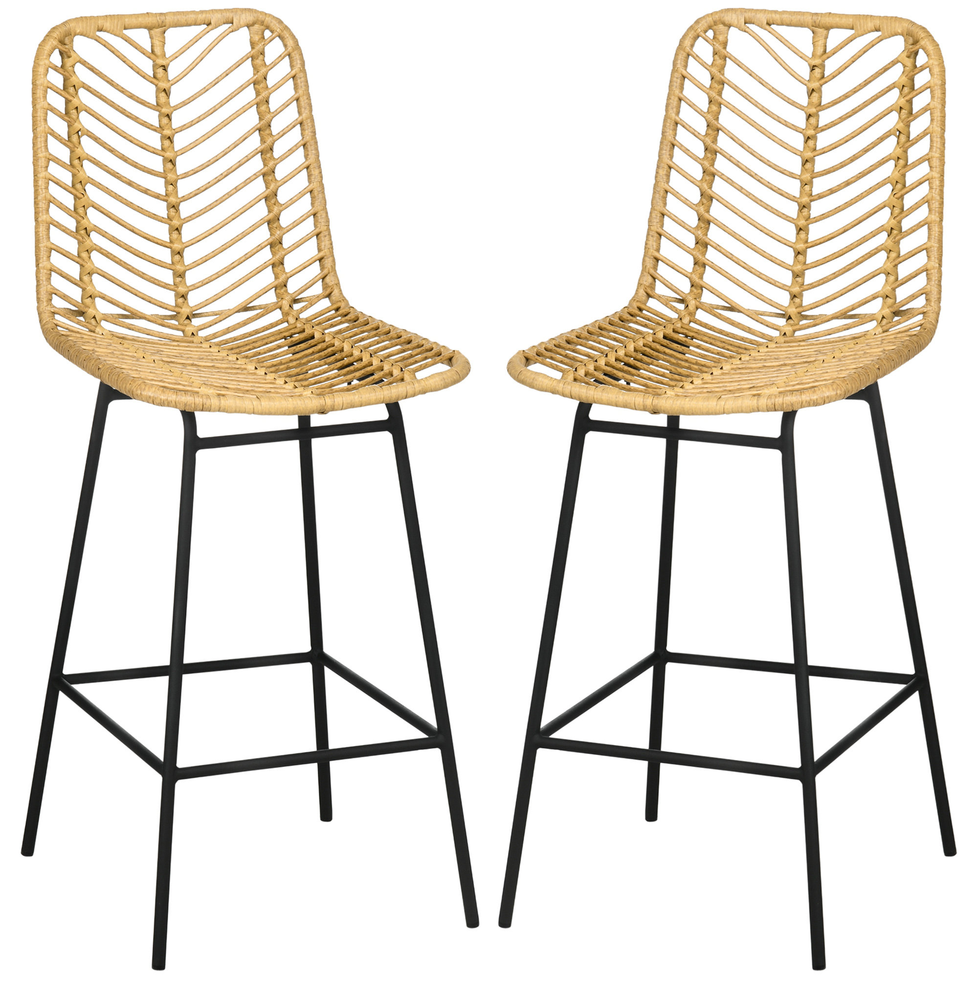 Bayou Breeze Rattan Bar Stools Set Of 2, 26" Counter Height Barstools, Boho Kitchen Island ...